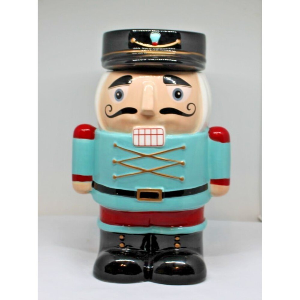 Sleigh Bell Bistro Nutcracker Soldier Cookie Jar Canister Christmas 10.5"